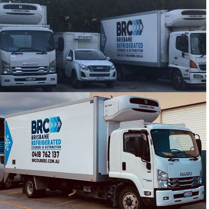 A range of vehicles and trucks from the BRC Brisbane Refrigerated Couriers fleet